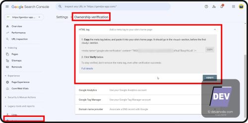 GB 14. Setting Ownership Verification HTML Tag