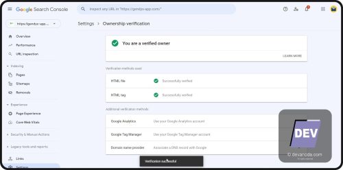 GB 21.B. Verifikasi Google Search console berhasil