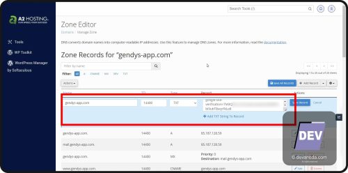 GB 25. Contoh tampilan TXT records yang sudah dimasukan