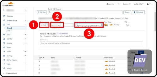 GB 34.2. Masukan kode CNAME records ke Cloudflare