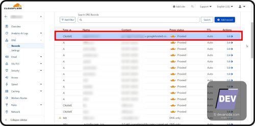 GB 35. Tampilan CNAME yang dimasukan ke dalam Cloudflare