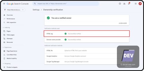 GB 37. Google Search Console Setting Ownership Verification HTML Tag