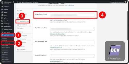 GB 39. RankMath General Setting Webmaster Tool