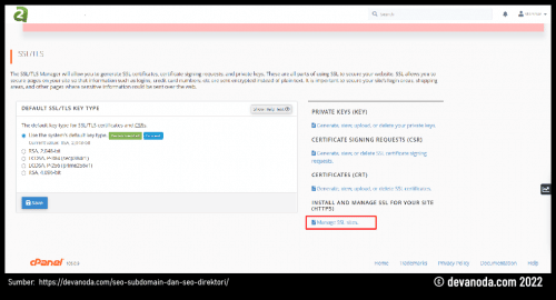Manage SSL sites di CPanel