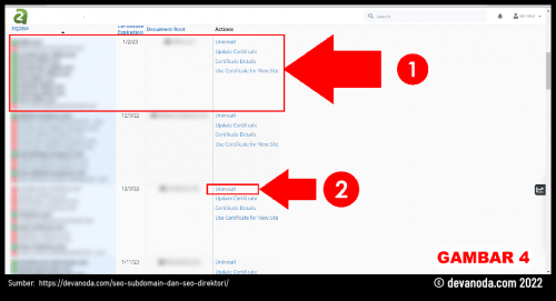 Pilih domain yang ingin di uninstall SSL nya