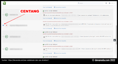 Pilih domain yang akan di uninstall SSL nya