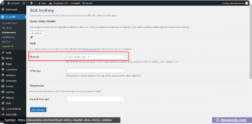 Kolom ID elemen di Ocean Stick Anything Sticky Header