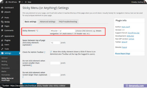 Masukan ID nya ke dalam kolom plugin Sticky Header