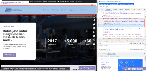 Mencari ID Elemen Inspeksi Elemen Lokasi ID Site Header Benar Sticky Header