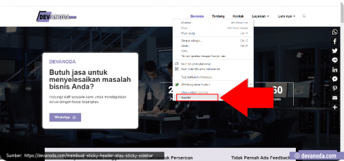 Mencari ID Elemen Inspeksi Elemen Sticky Header