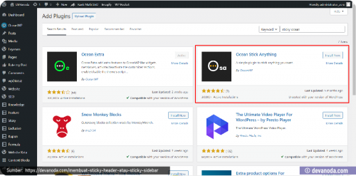 Pilihan di WP Store Oceanwp sticky header Sticky Header