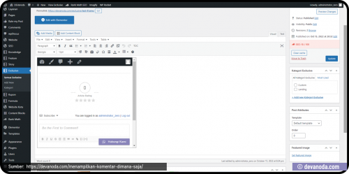 Tampilan iFrame dari bagian backend Kolom Komentar dimana saja