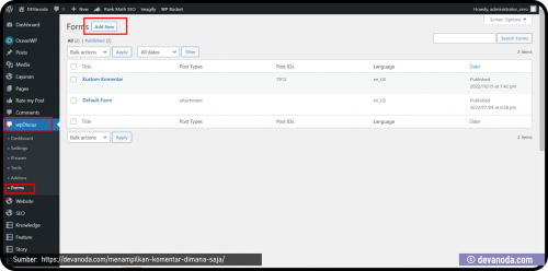 wpDiscuz Form Add New Kolom Komentar dimana saja