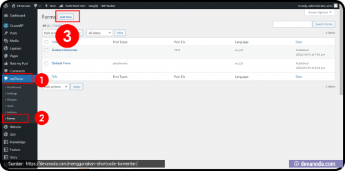 wpDiscuz Form Add New Shortcode Komentar