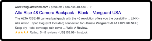 Contoh Tampilan review bintang di SERP