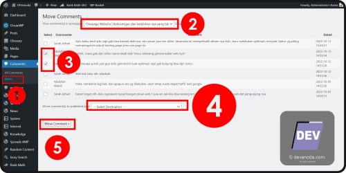 02. Pilih komentar yang ingin dipindahkan Plugin Move Comments dari Apostolos Dountsis