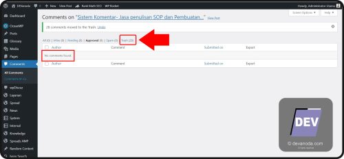 05. Hapus komentar Cara Menduplikat komentar di WordPress 1