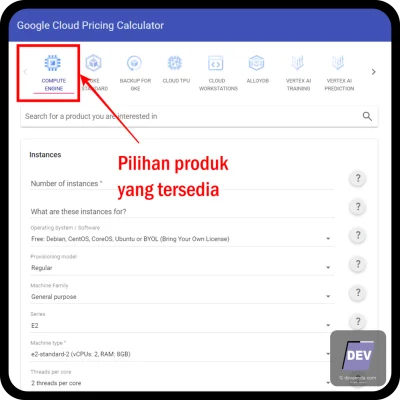 Pilih Compute Engine untuk menghosting situs WordPress biasa
