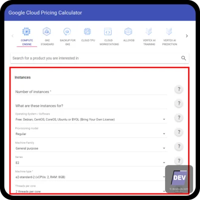 Bagian 'Instance' pada Google Cloud