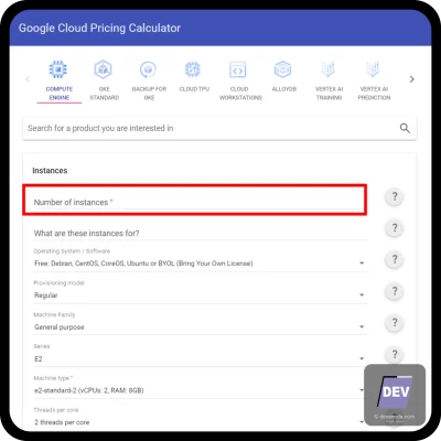 Number of Instance pada Google Cloud