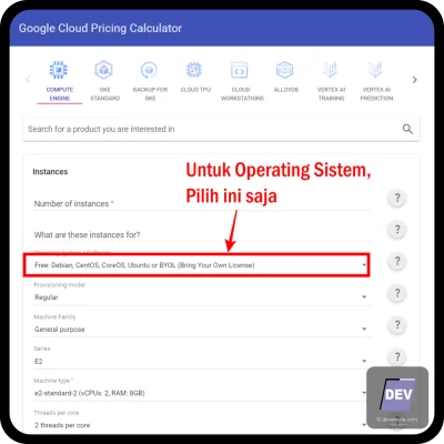 Pilih Operating System pada Google Cloud