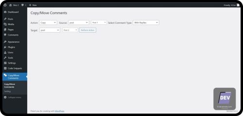 1.1.2. Tidak ada pilihan komentar individual yang bisa di pindahkan- Plugin- Copy or Move Comments, by biztechc - Memindahkan Komentar WordPress