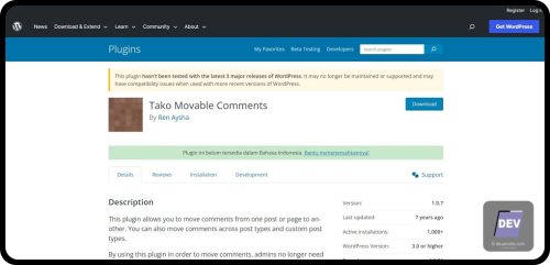 Tampilan plugin Tako Movable Comments