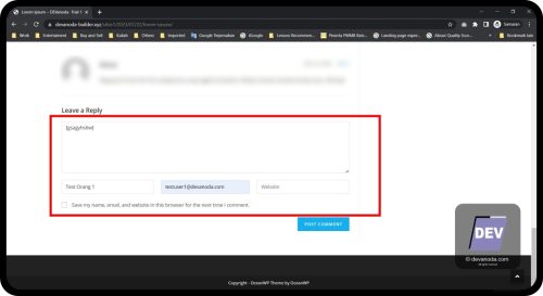 Contoh pemberikan komentar menggunakan data user