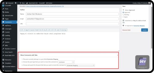 2.6. Memindahkan komentar individual - Memindahkan Komentar WordPress