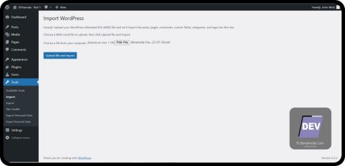 Run importer WordPress