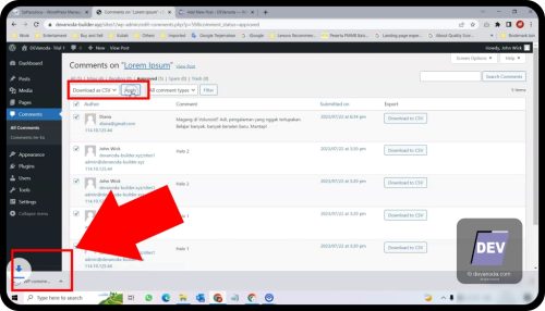3. Download file CSV komentar nya - Cara Menduplikat Komentar di WordPress
