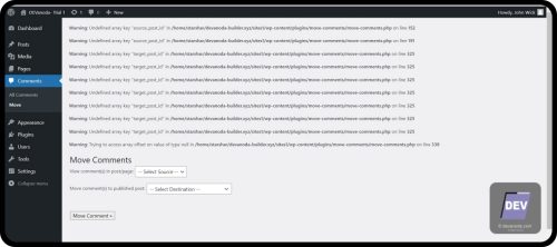 3.3.1. Masuk ke comments, kemudian pilih Move - Memindahkan Komentar WordPress