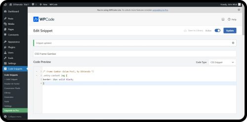 4. Penerapan kode CSS menggunakan scripts injector Cara Membuat Frame Gambar Otomatis di WordPress 4. Penerapan kode CSS menggunakan scripts injector