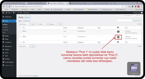 4.2.1. Bekas jumlah komentar masih ada - Memindahkan Komentar WordPress