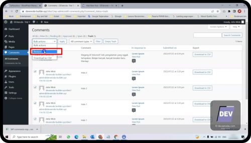 7. Restore komentar - Cara Menduplikat Komentar di WordPress