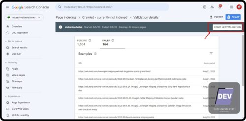 4. Lakukan validasi di Google Console