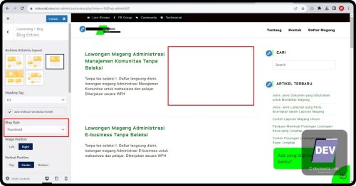 8. Tampilan gambar fitur untuj Blog Style jenis Thumbnail
