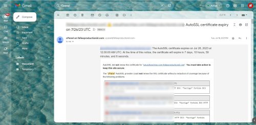 Email pemberitahuan sertifikat SSL Expired