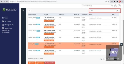 09. Cari database nya dengan menggunakan kolom pencarian Jet Backup 5