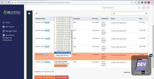 10. Selanjutnya pilih tanggal backup pada menu choose other backup Jet Backup 5