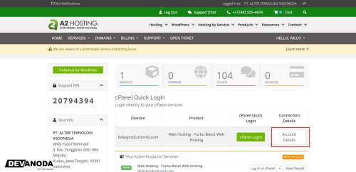 A2Hosting Account Detail