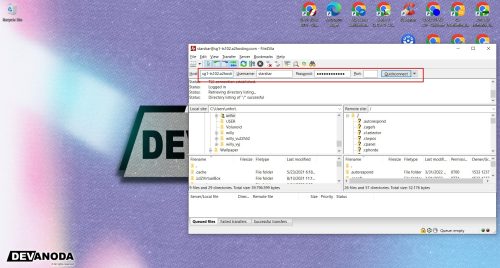 Tampilan kresedential FileZilla