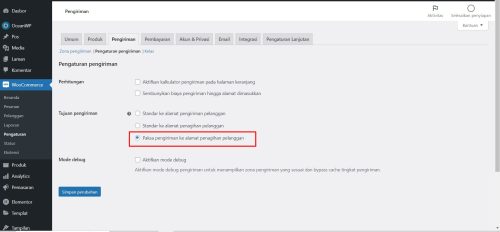 Opsi paksa pengiriman di WooCommerce