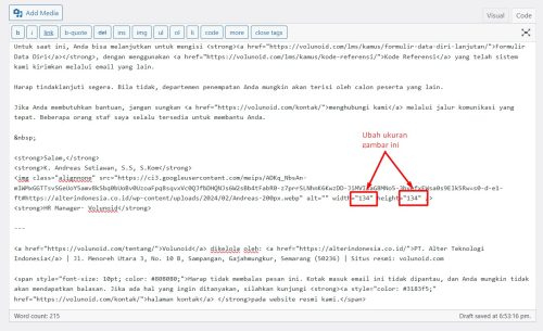 7. Ubah ukuran gambar dari Kode Editor