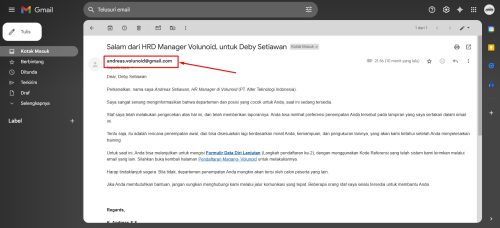 Bukti email yang terkirim adalah berasal dari akun yang menjalankan nya