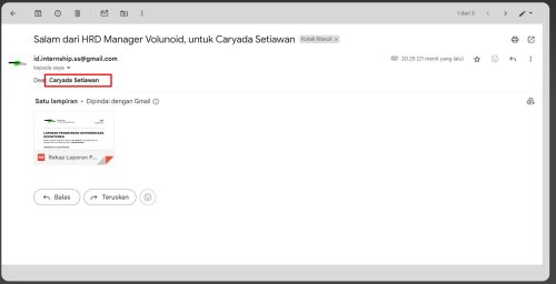 Hasil email merge yang telah di kustomisasi