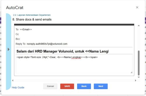 Kustomisasi Tag Merge huruf besar dan tebal pada template email AutoCrat