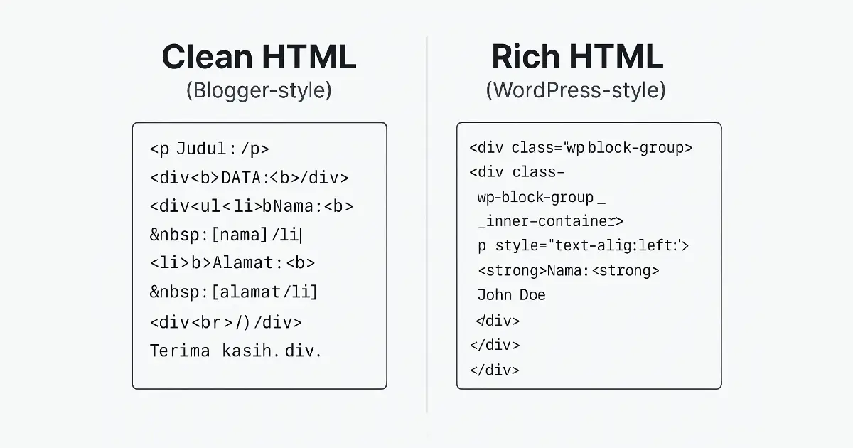 Read more about the article Perbedaan Clean HTML (Blogger-style) dan Rich HTML (WordPress-style)