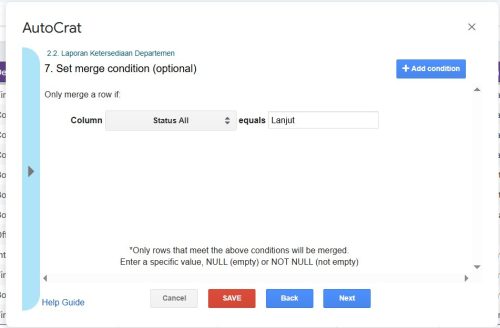 Tampilan Langkah ke 7. Set merge condition optional