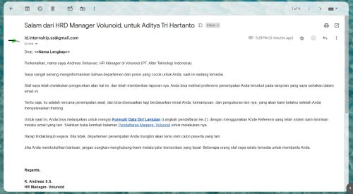 Tampilan email HTML